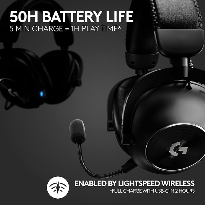 Logitech G PRO X 2 Lightspeed Wireless Gaming Headset: Detachable Boom Mic, 50mm Graphene Drivers, DTS:X Headphone 2.0—7.1 Surround, Bluetooth/USB/3.5mm Aux, for PC - Black
